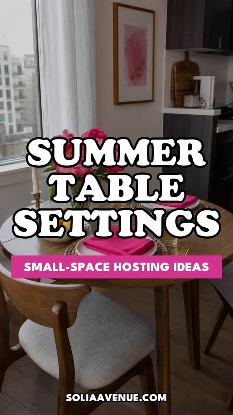Pinterest pin for Top 17 Summer Table Settings Ideas for Small-Space Hosting from Solia Avenue.