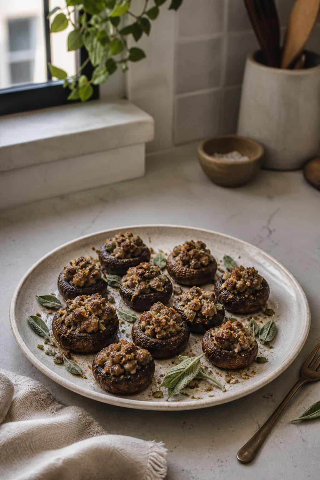 Sausage and Sage Stuffed Mushrooms small apartment idea for Top 18 Thanksgiving Appetizer Ideas for an Easy Crowd-Pleaser.