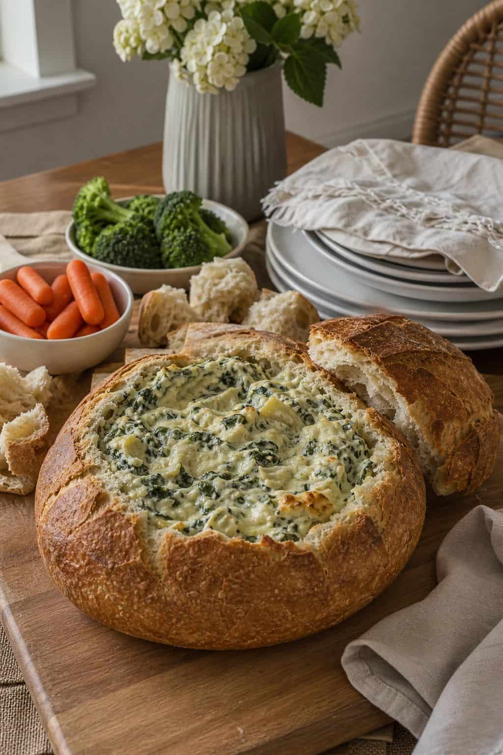 Spinach Artichoke Dip in a Bread Bowl small apartment idea for Top 18 Thanksgiving Appetizer Ideas for an Easy Crowd-Pleaser.