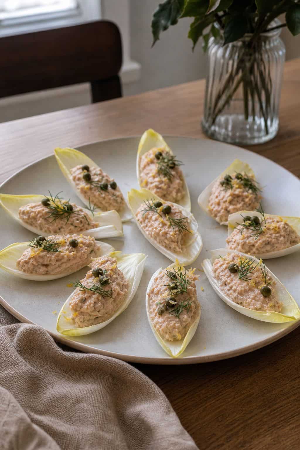 Smoked Trout Pâté on Endive Leaves small apartment idea for Top 18 Thanksgiving Appetizer Ideas for an Easy Crowd-Pleaser.