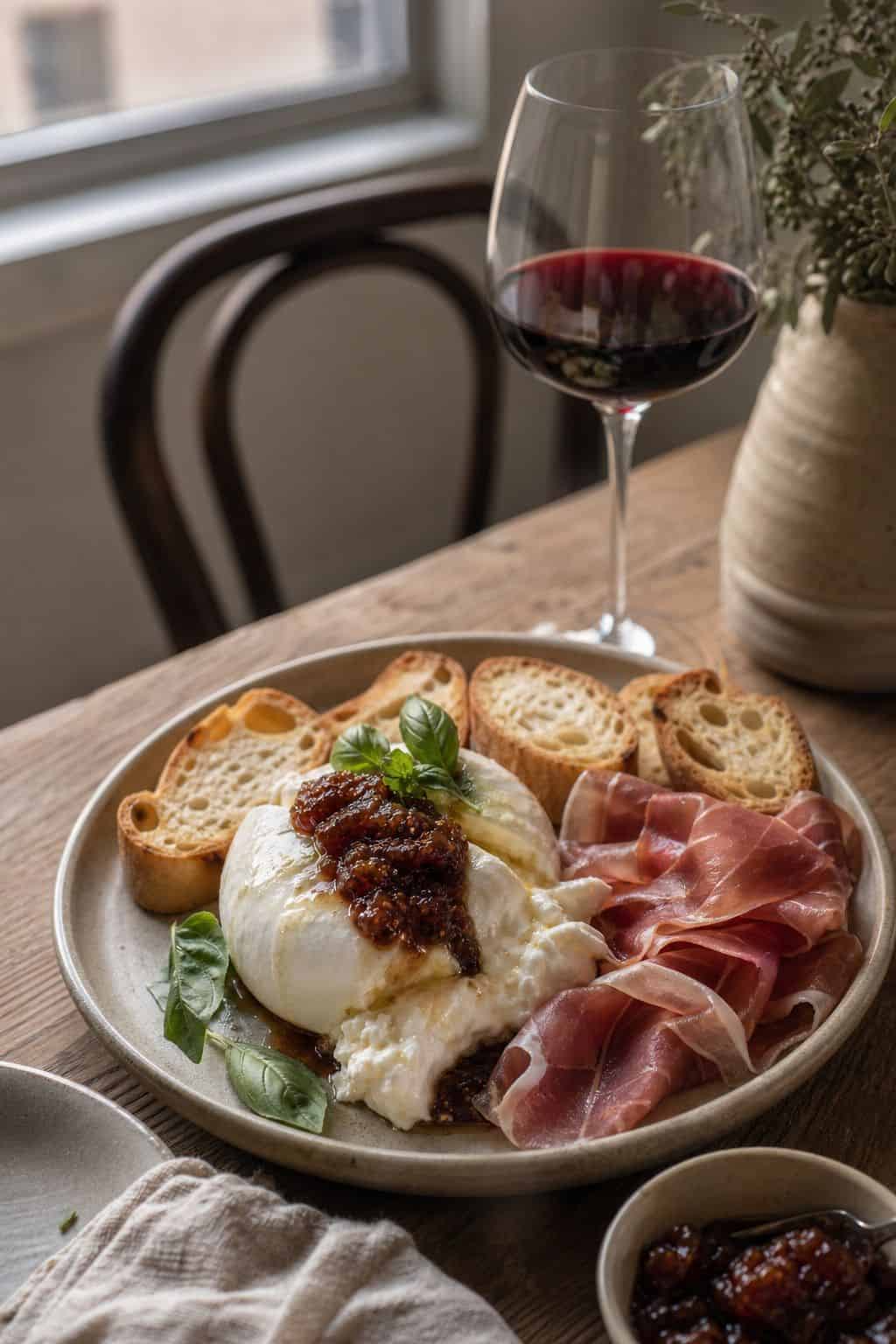 Burrata with Fig Jam and Prosciutto small apartment idea for Top 18 Thanksgiving Appetizer Ideas for an Easy Crowd-Pleaser.