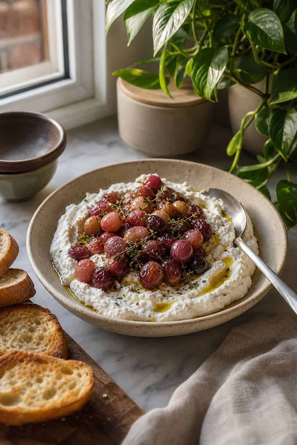 Whipped Ricotta with Roasted Grapes small apartment idea for Top 18 Thanksgiving Appetizer Ideas for an Easy Crowd-Pleaser.