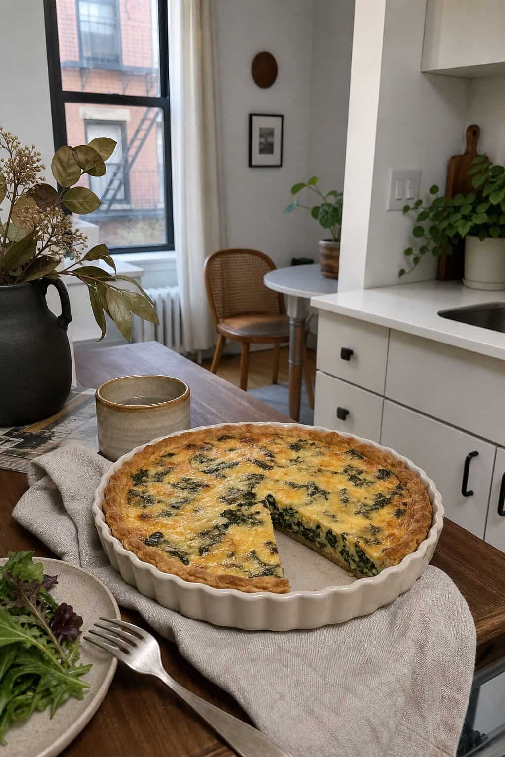 Spinach and Gruyere Quiche small apartment idea for Top 17 Thanksgiving Breakfast Ideas for a Make-Ahead Morning.