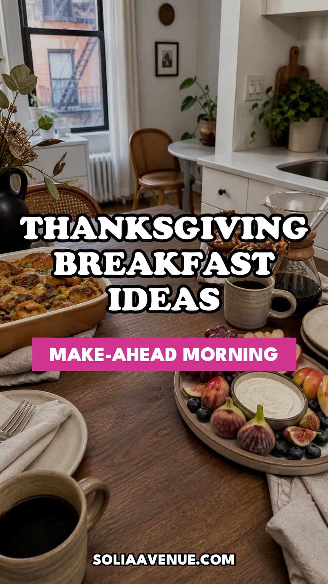 Pinterest pin for Top 17 Thanksgiving Breakfast Ideas for a Make-Ahead Morning from Solia Avenue.