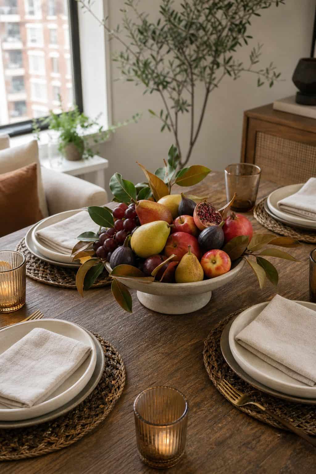 Low Footed Compote of Fall Fruit small apartment idea for Top 17 Thanksgiving Centerpiece Ideas for Small Apartments.