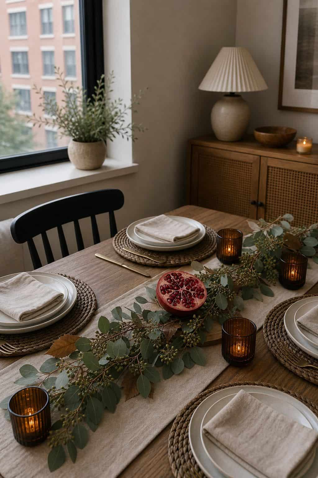 A Pomegranate Half as a Color Pop small apartment idea for Top 17 Thanksgiving Centerpiece Ideas for Small Apartments.