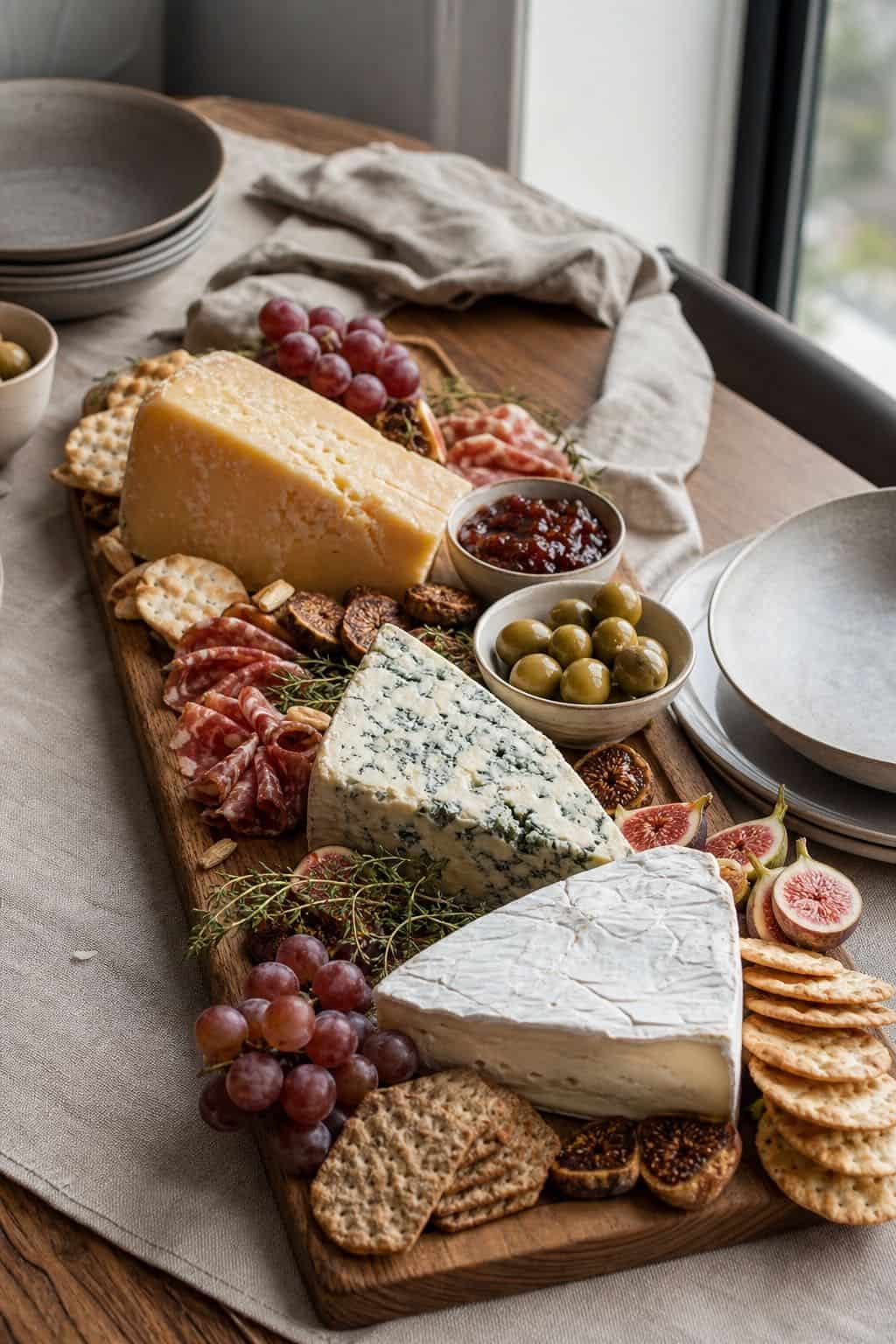 Build Around One Aged Cheddar, One Brie, One Blue small apartment idea for Top 16 Thanksgiving Charcuterie Board Ideas for a Cozy Holiday Spread.