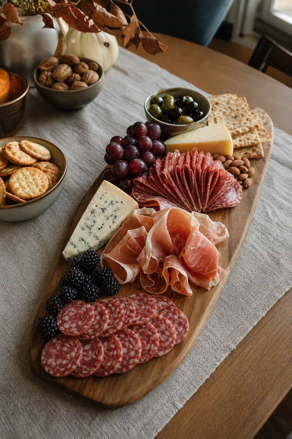 Use Three Meats, Each Shaped Differently small apartment idea for Top 16 Thanksgiving Charcuterie Board Ideas for a Cozy Holiday Spread.