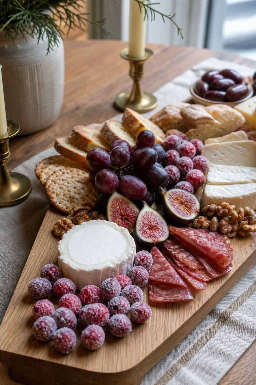 Include Sugared Cranberries as Garnish small apartment idea for Top 16 Thanksgiving Charcuterie Board Ideas for a Cozy Holiday Spread.