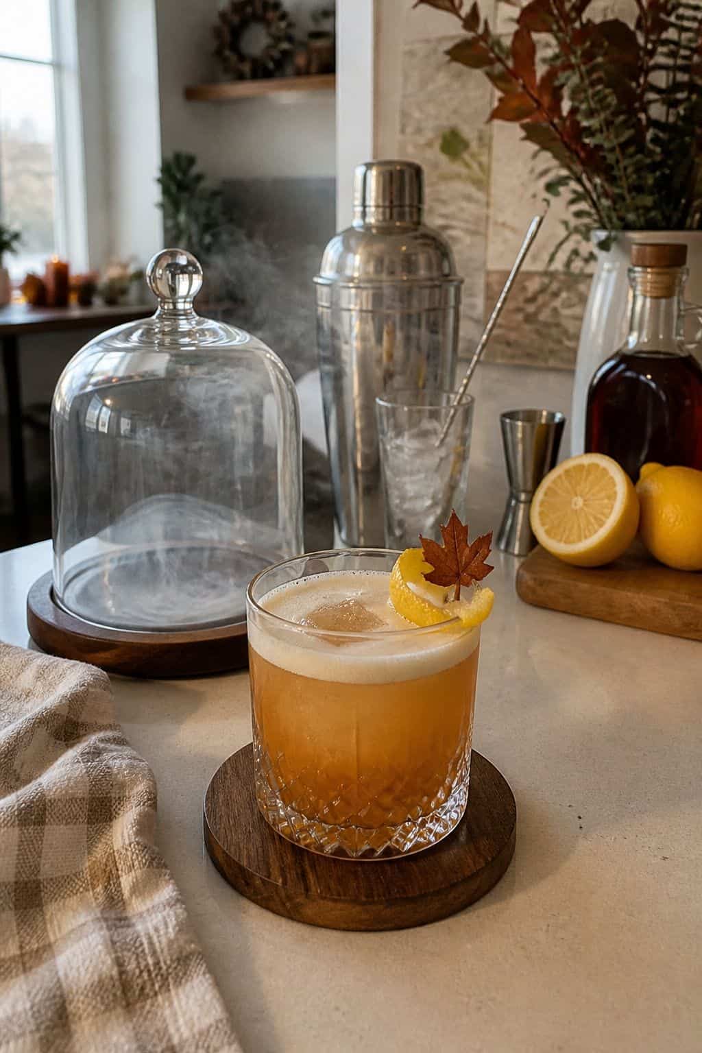 Smoky Maple Whiskey Sour small apartment idea for Top 17 Thanksgiving Cocktail Ideas for a Festive Holiday Bar.