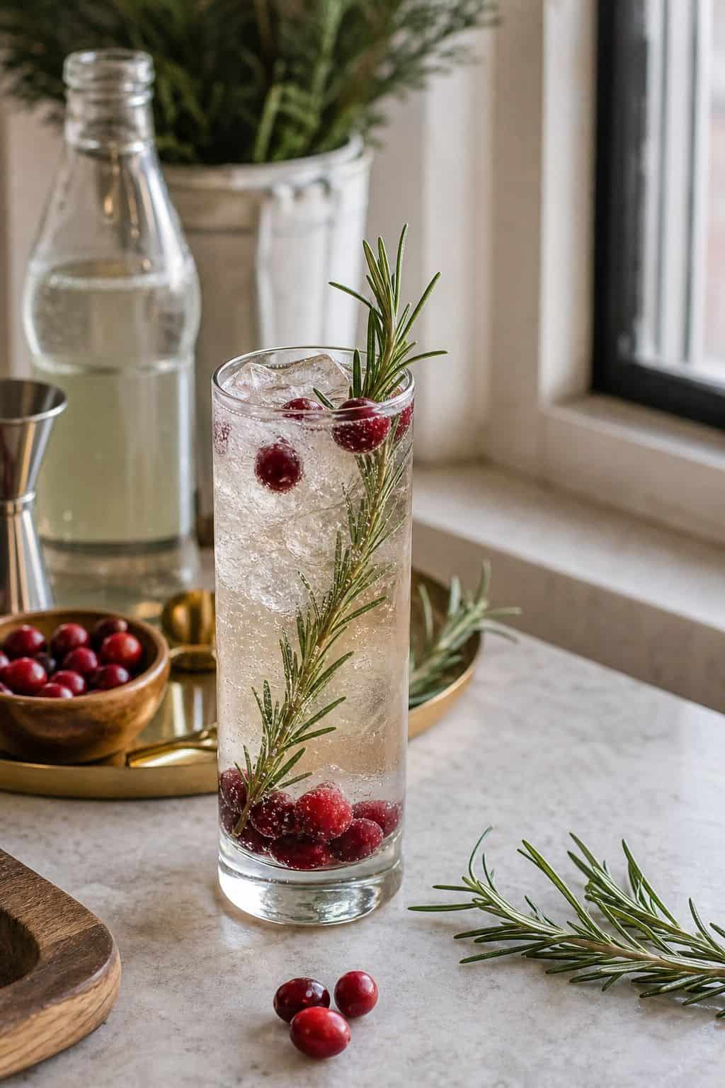 Rosemary Gin and Tonic with Cranberry small apartment idea for Top 17 Thanksgiving Cocktail Ideas for a Festive Holiday Bar.