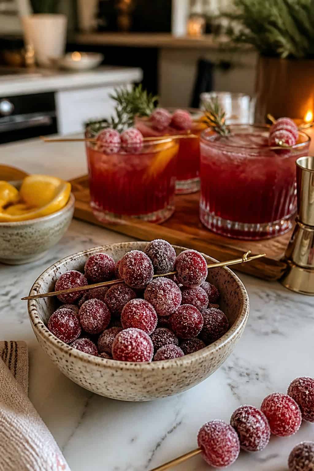 Sugared Cranberries on Every Garnish small apartment idea for Top 17 Thanksgiving Cocktail Ideas for a Festive Holiday Bar.