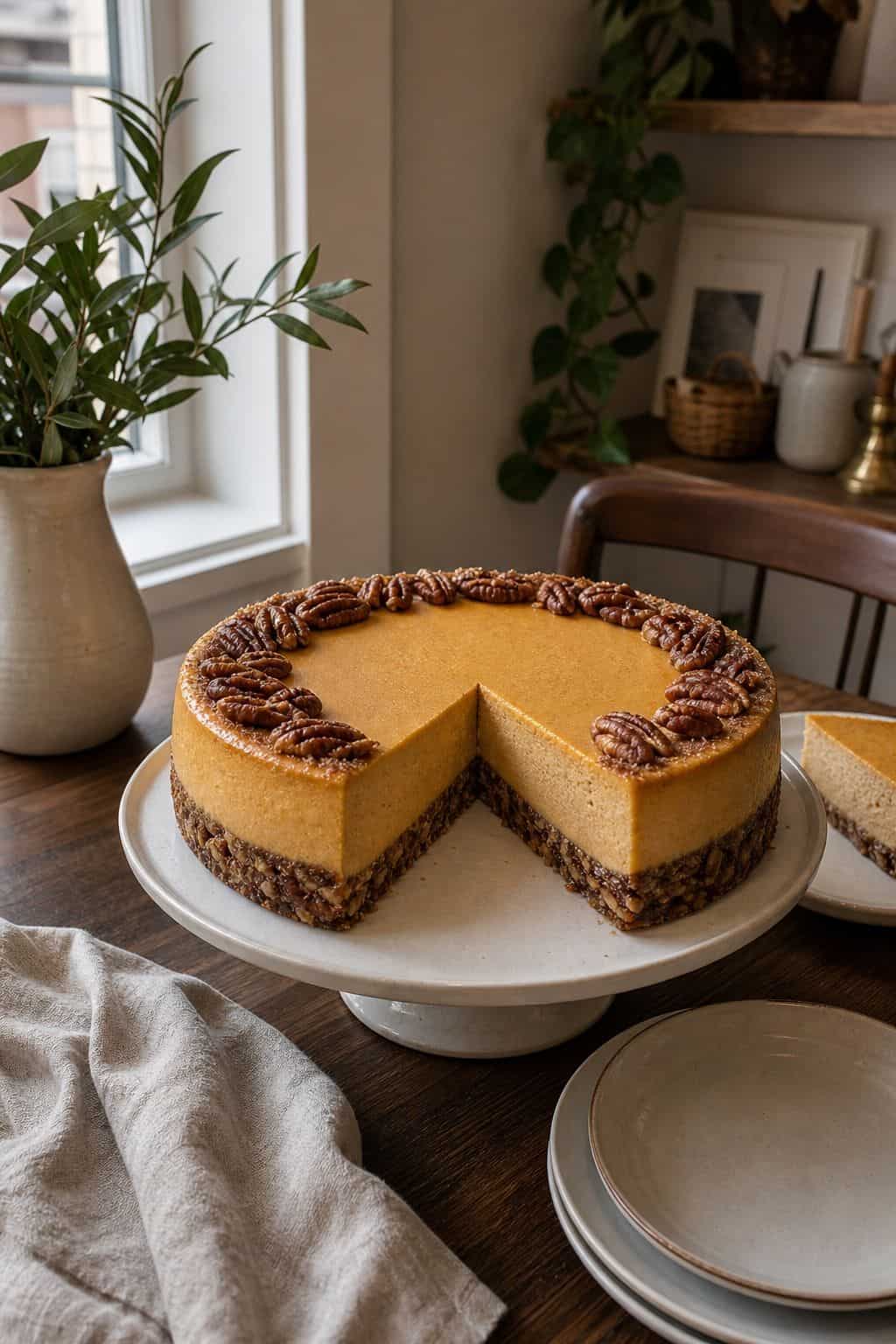 Pumpkin Cheesecake with Bourbon Pecan Crust small apartment idea for Top 18 Thanksgiving Dessert Ideas Beyond the Classic Pie.