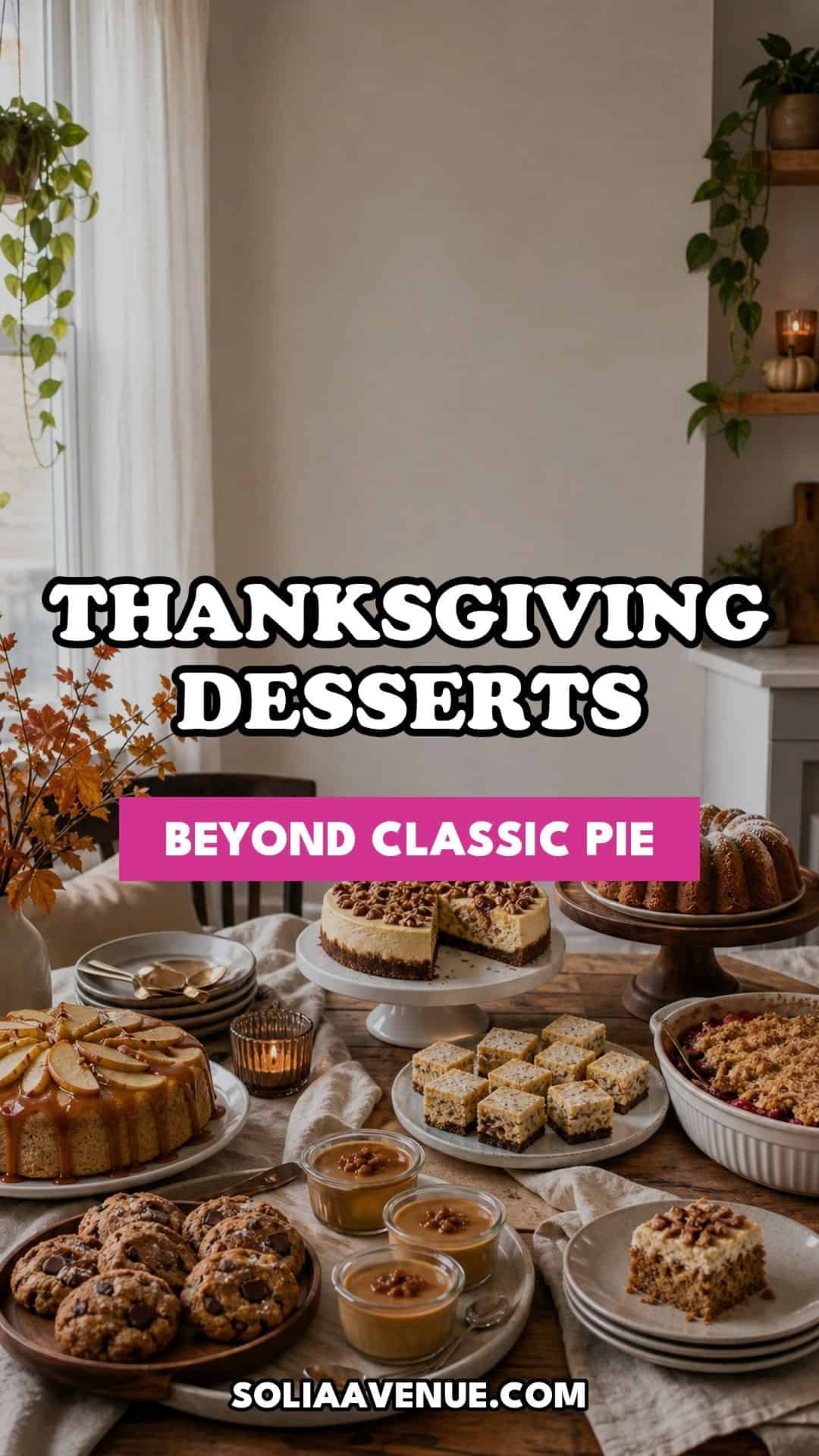 Pinterest pin for Top 18 Thanksgiving Dessert Ideas Beyond the Classic Pie from Solia Avenue.