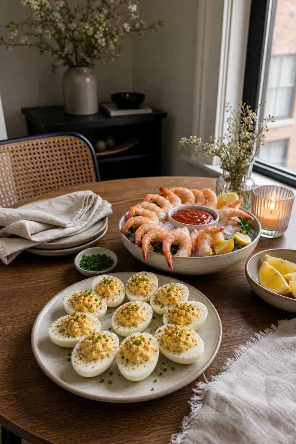 Add Deviled Eggs or Shrimp Cocktail small apartment idea for Top 18 Thanksgiving Dinner Food Ideas for a Full Holiday Menu.