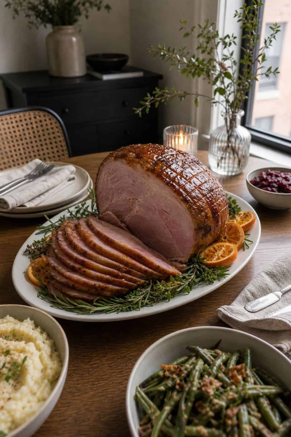 Offer Honey-Glazed Ham as an Alternative small apartment idea for Top 18 Thanksgiving Dinner Food Ideas for a Full Holiday Menu.