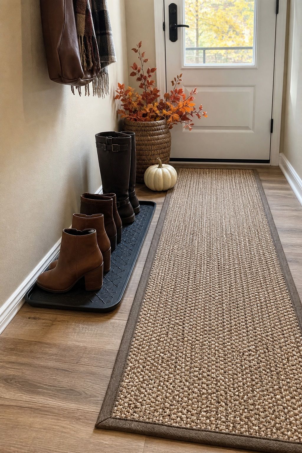 Lay a Runner Rug or Boot Tray small apartment idea for Top 16 Thanksgiving Entryway Decor Ideas for Apartments.