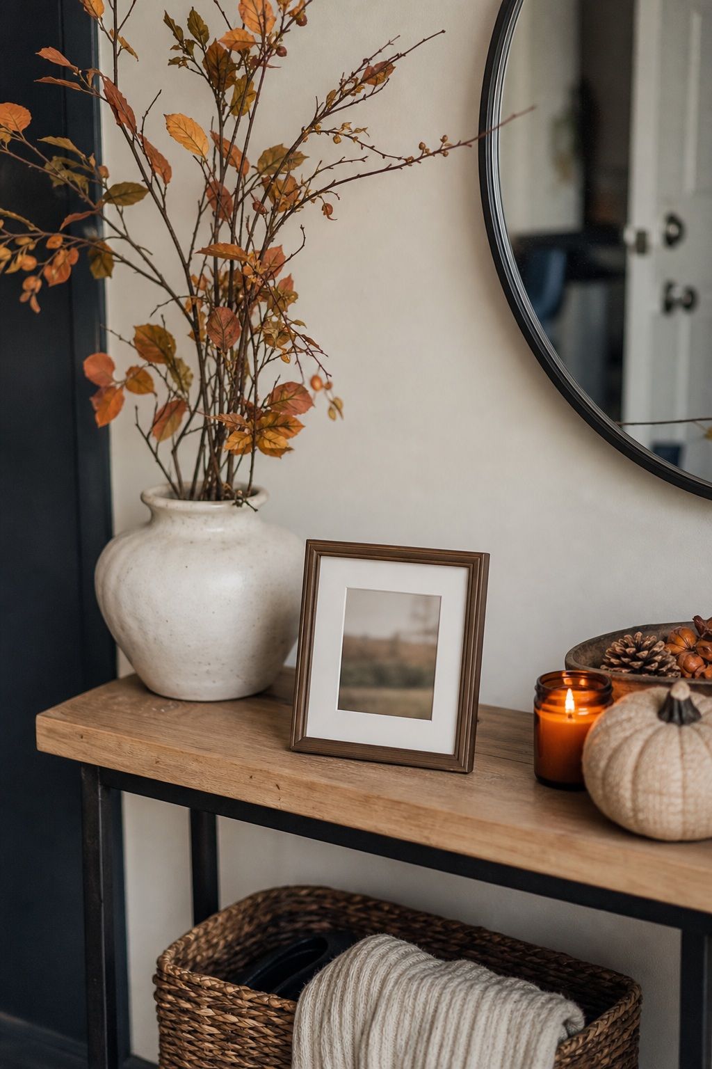Add One Small Framed Family Photo or Art Print small apartment idea for Top 16 Thanksgiving Entryway Decor Ideas for Apartments.