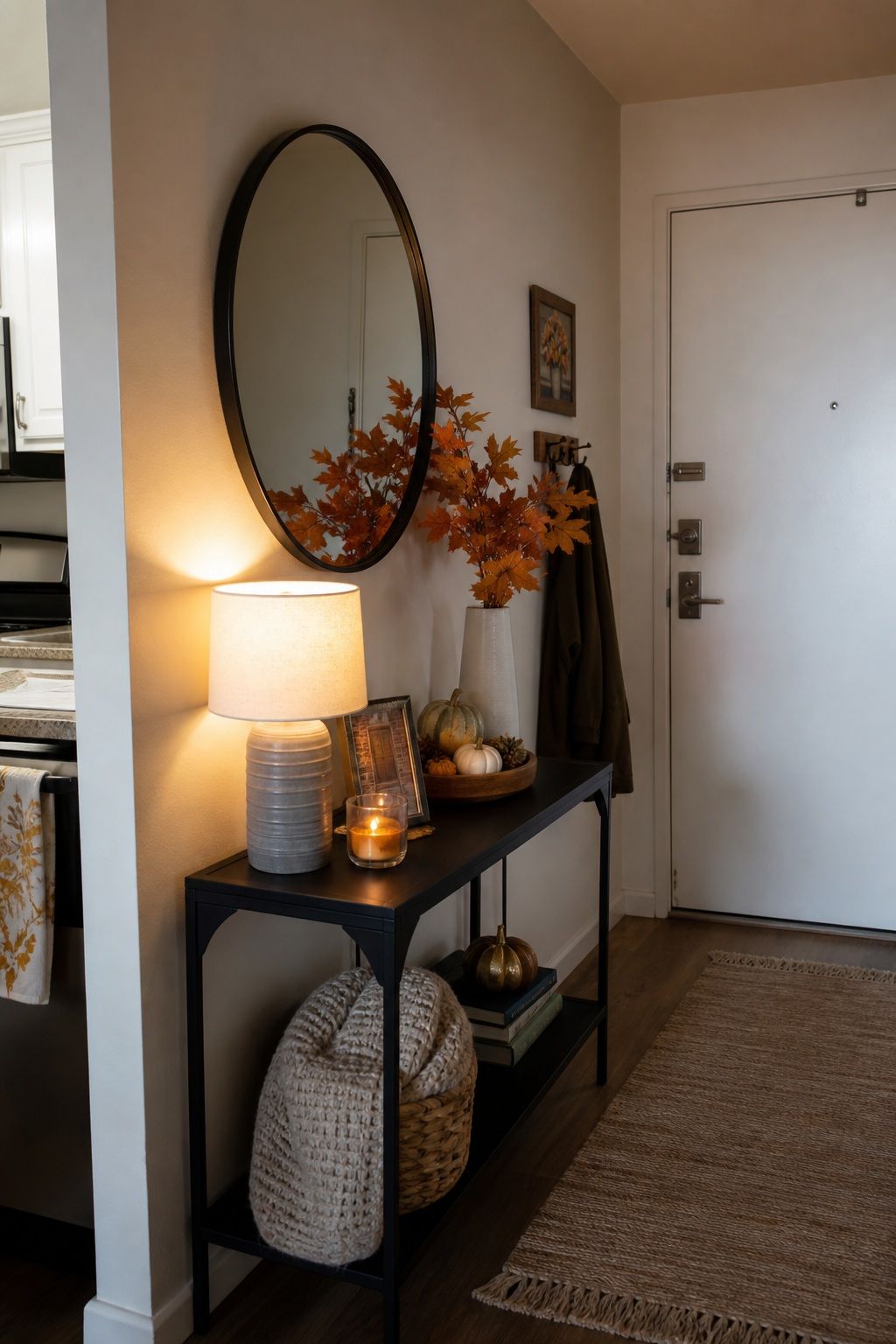 Install a Pendant Light or Add a Table Lamp small apartment idea for Top 16 Thanksgiving Entryway Decor Ideas for Apartments.