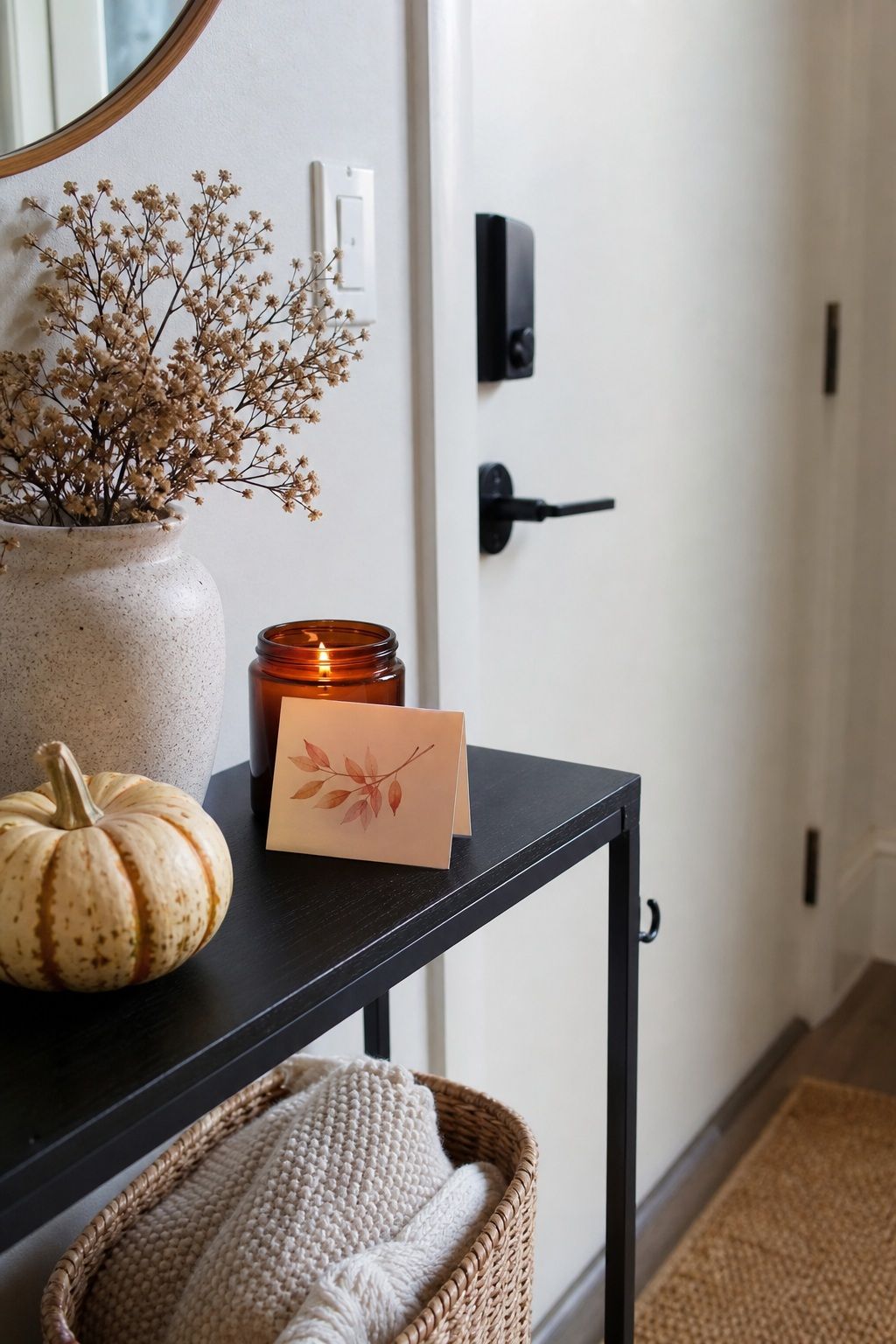 Tuck a Tiny Welcome Note on the Console small apartment idea for Top 16 Thanksgiving Entryway Decor Ideas for Apartments.