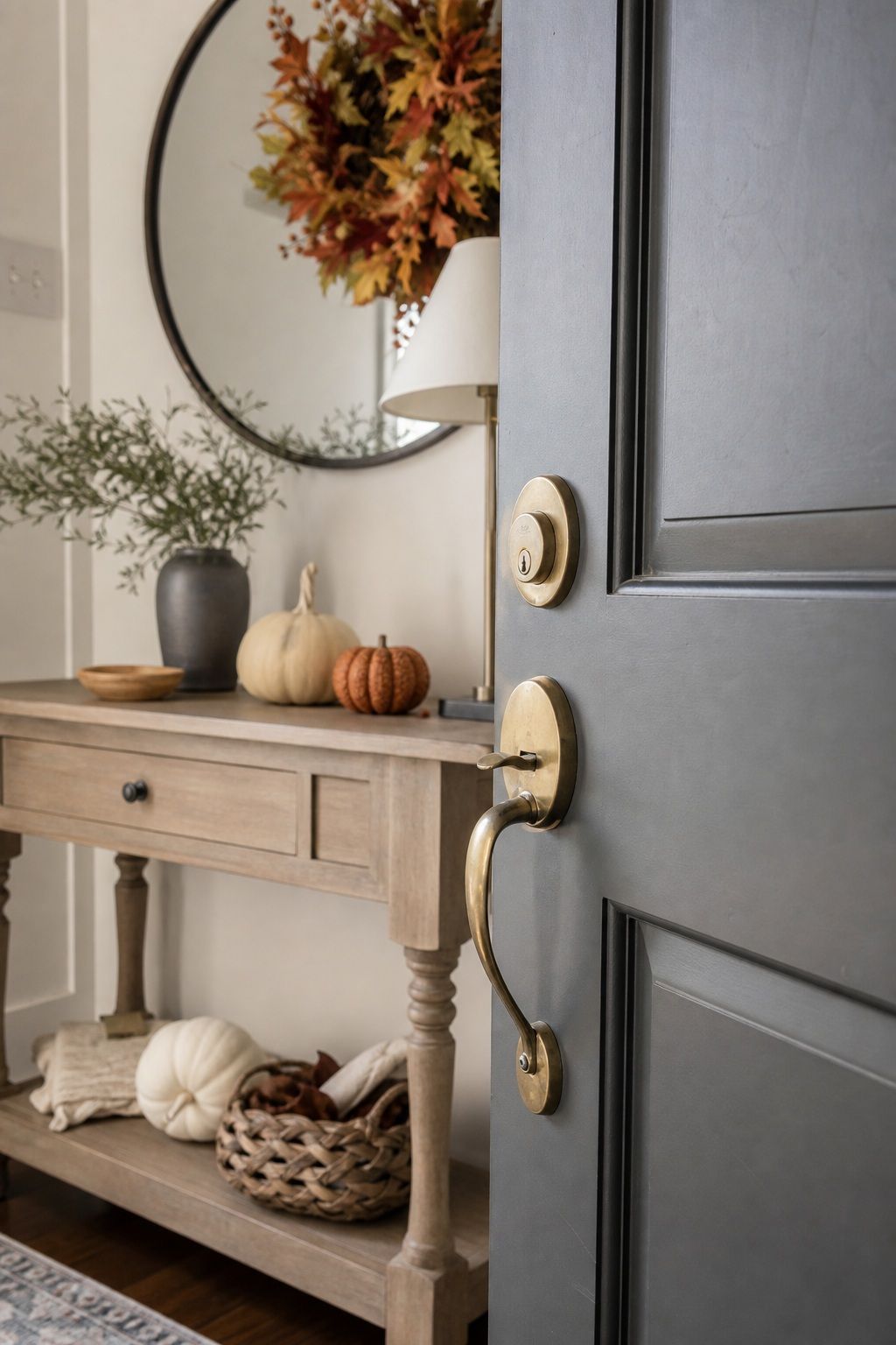 Make Sure the Door Hardware Is Polished small apartment idea for Top 16 Thanksgiving Entryway Decor Ideas for Apartments.