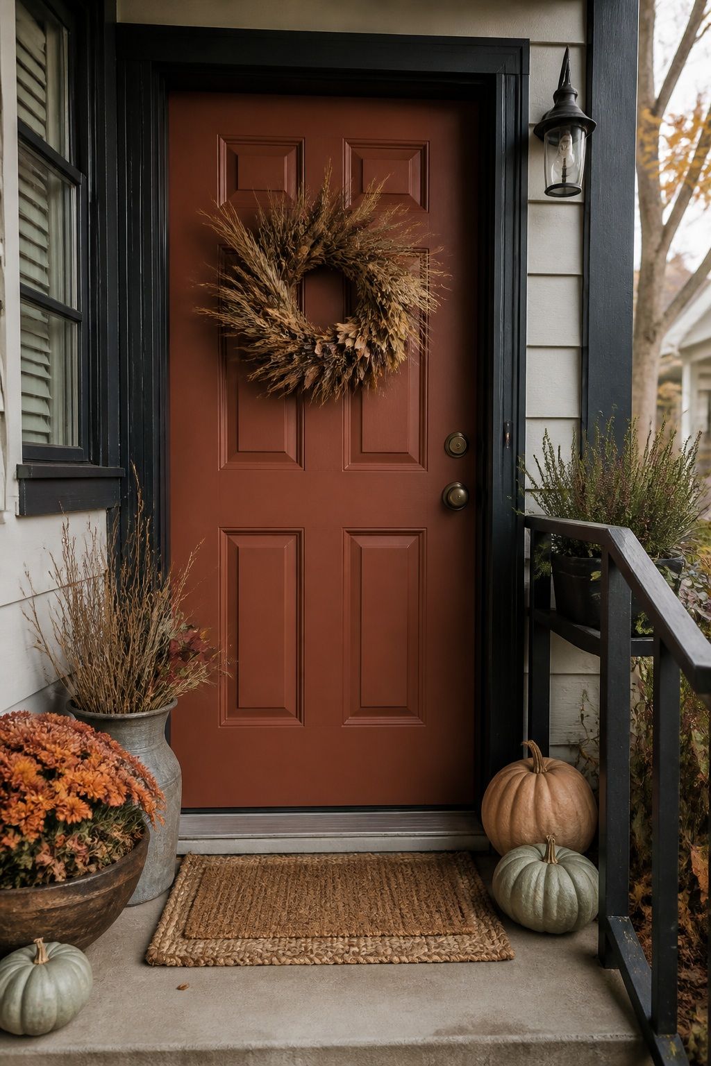 Repaint the Door for the Season small apartment idea for Top 17 Thanksgiving Front Porch Decor Ideas for Apartments and Small Outdoor Spaces.