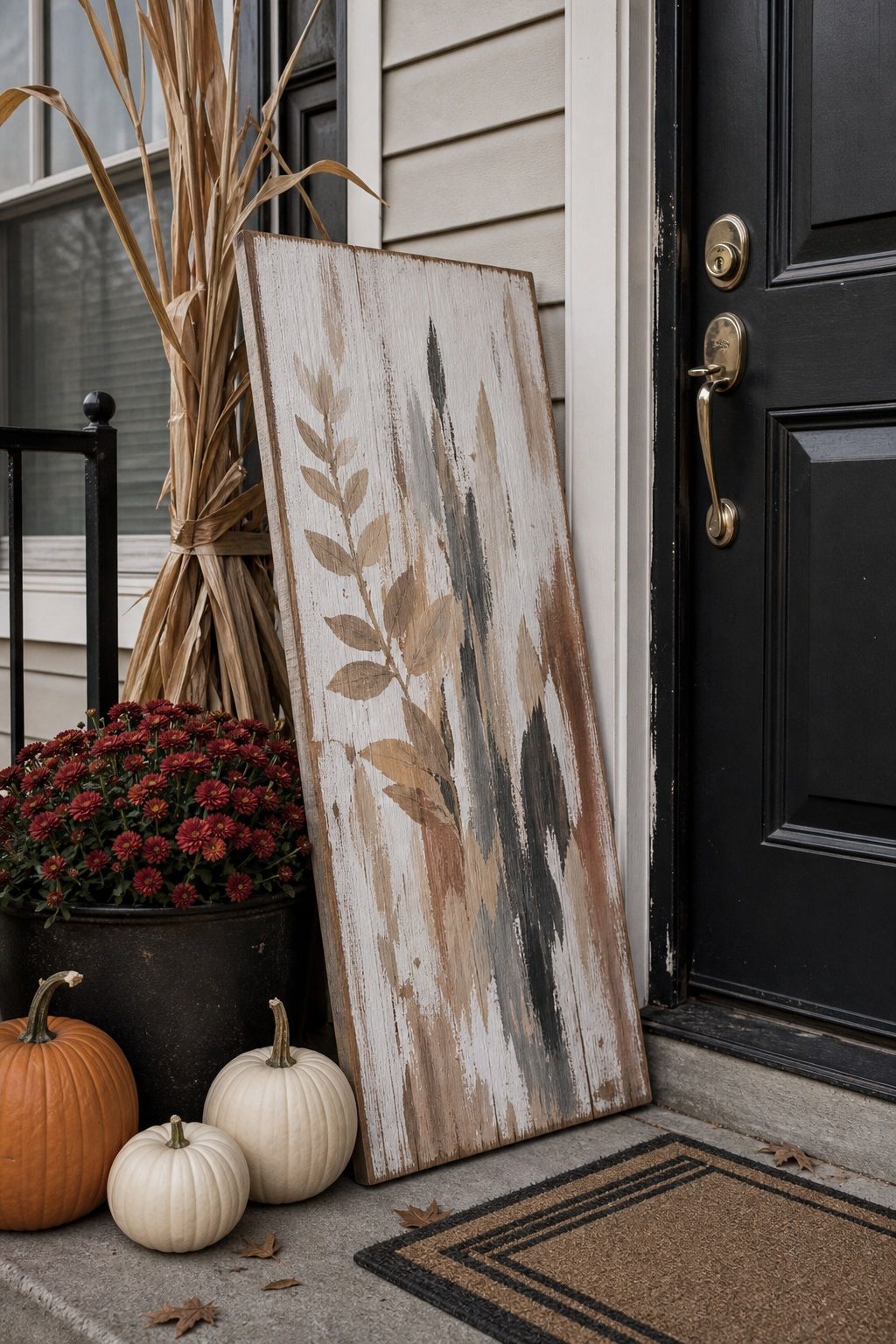 Personalize With a Hand-Painted Welcome Sign small apartment idea for Top 17 Thanksgiving Front Porch Decor Ideas for Apartments and Small Outdoor Spaces.