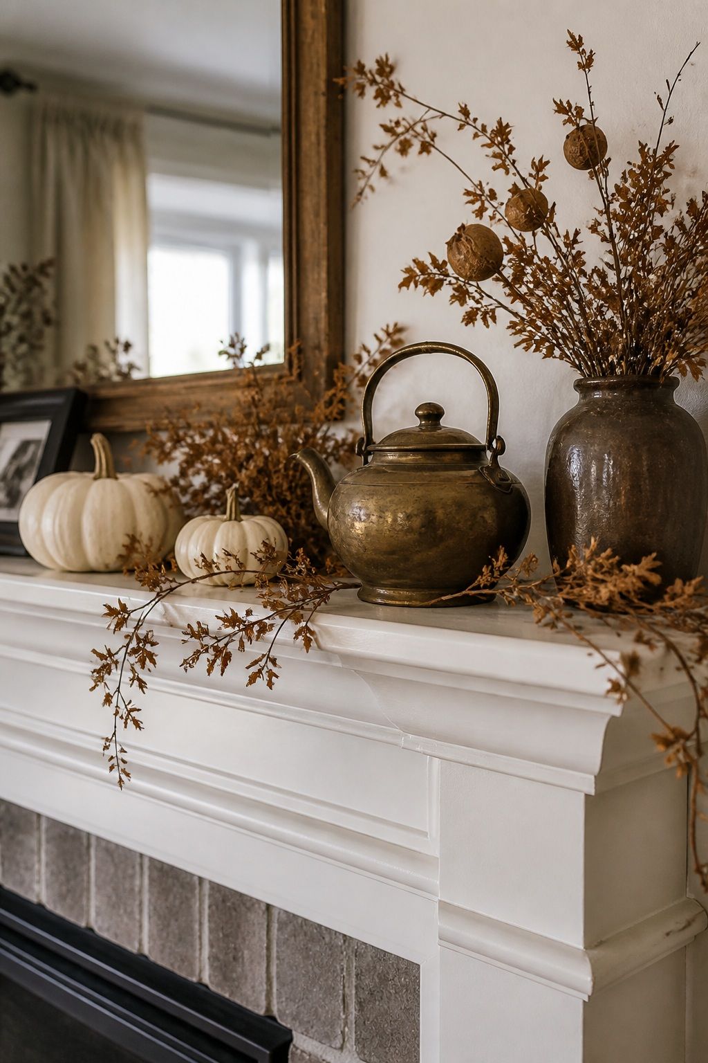 Include One Vintage Object With Character small apartment idea for Top 16 Thanksgiving Mantle Decor Ideas for Small Spaces.