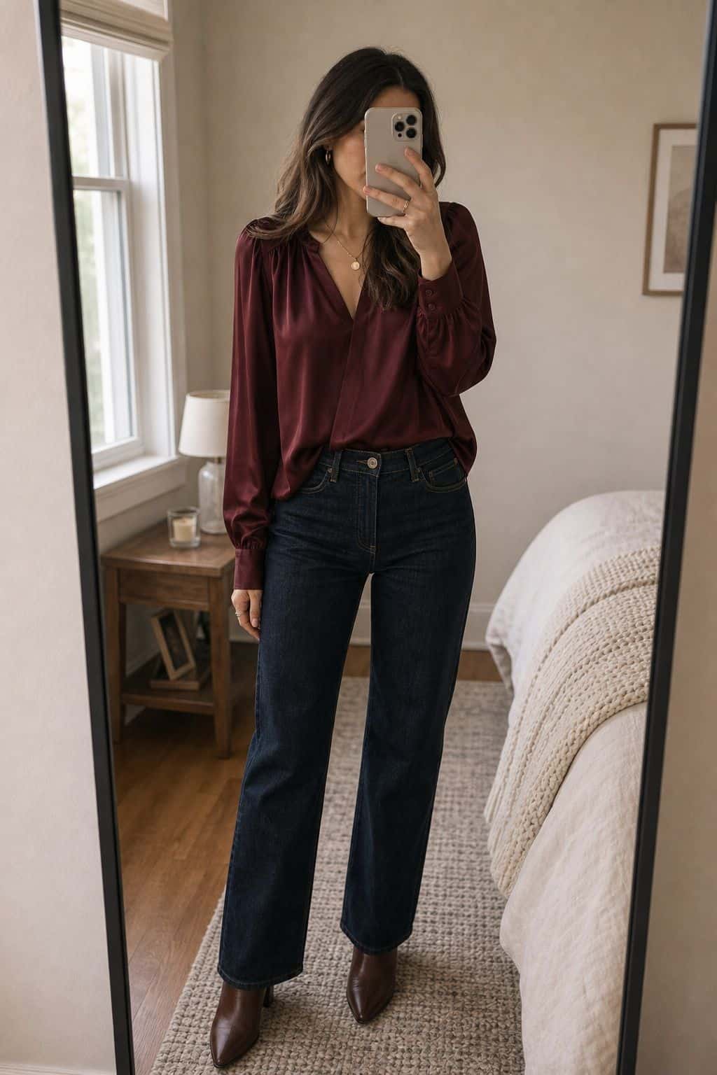 Pair a Nice Top With Good Jeans small apartment idea for Top 17 Thanksgiving Outfit Ideas for Women That Mix Cozy and Chic.