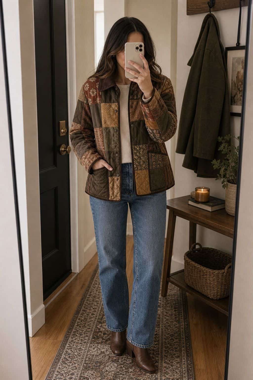 Layer With a Barn Coat or Patchwork Jacket small apartment idea for Top 17 Thanksgiving Outfit Ideas for Women That Mix Cozy and Chic.