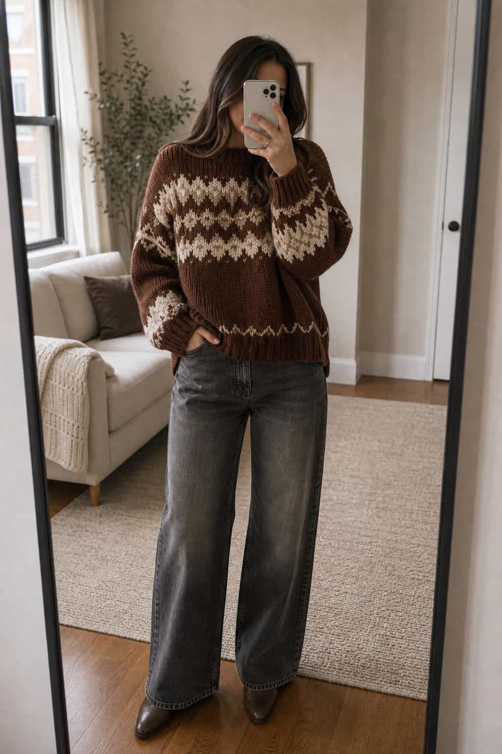 Reach for a Statement Sweater for Friendsgiving small apartment idea for Top 17 Thanksgiving Outfit Ideas for Women That Mix Cozy and Chic.