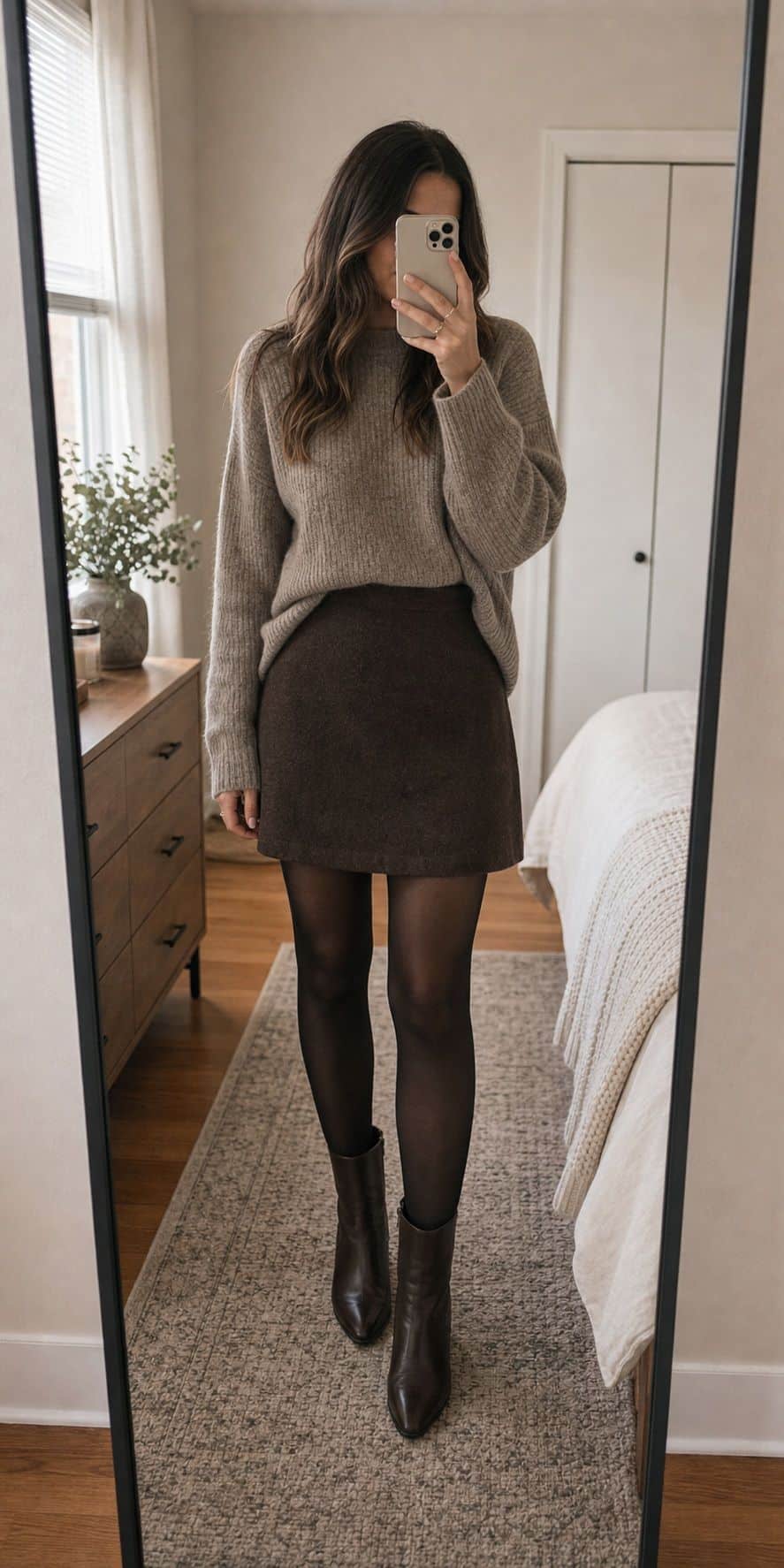 Style a Skirt With Tights and a Sweater small apartment idea for Top 17 Thanksgiving Outfit Ideas for Women That Mix Cozy and Chic.