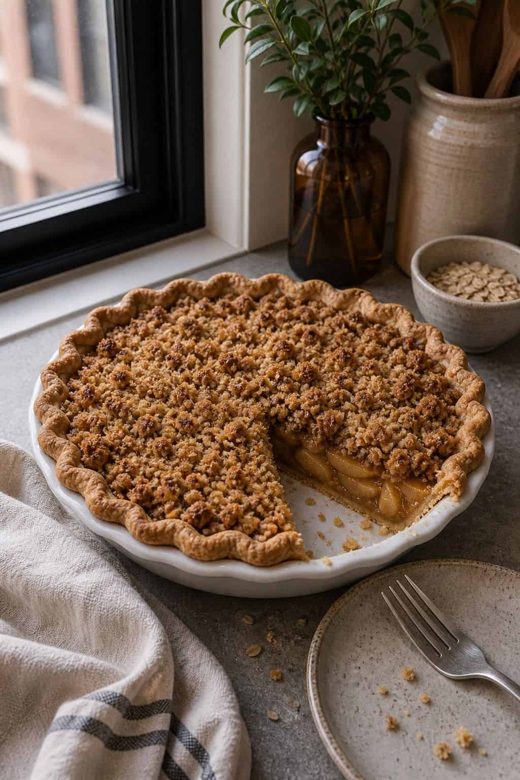 Apple Crumble Pie with Oat Streusel small apartment idea for Top 17 Thanksgiving Pie Ideas for a Beautiful Dessert Table.