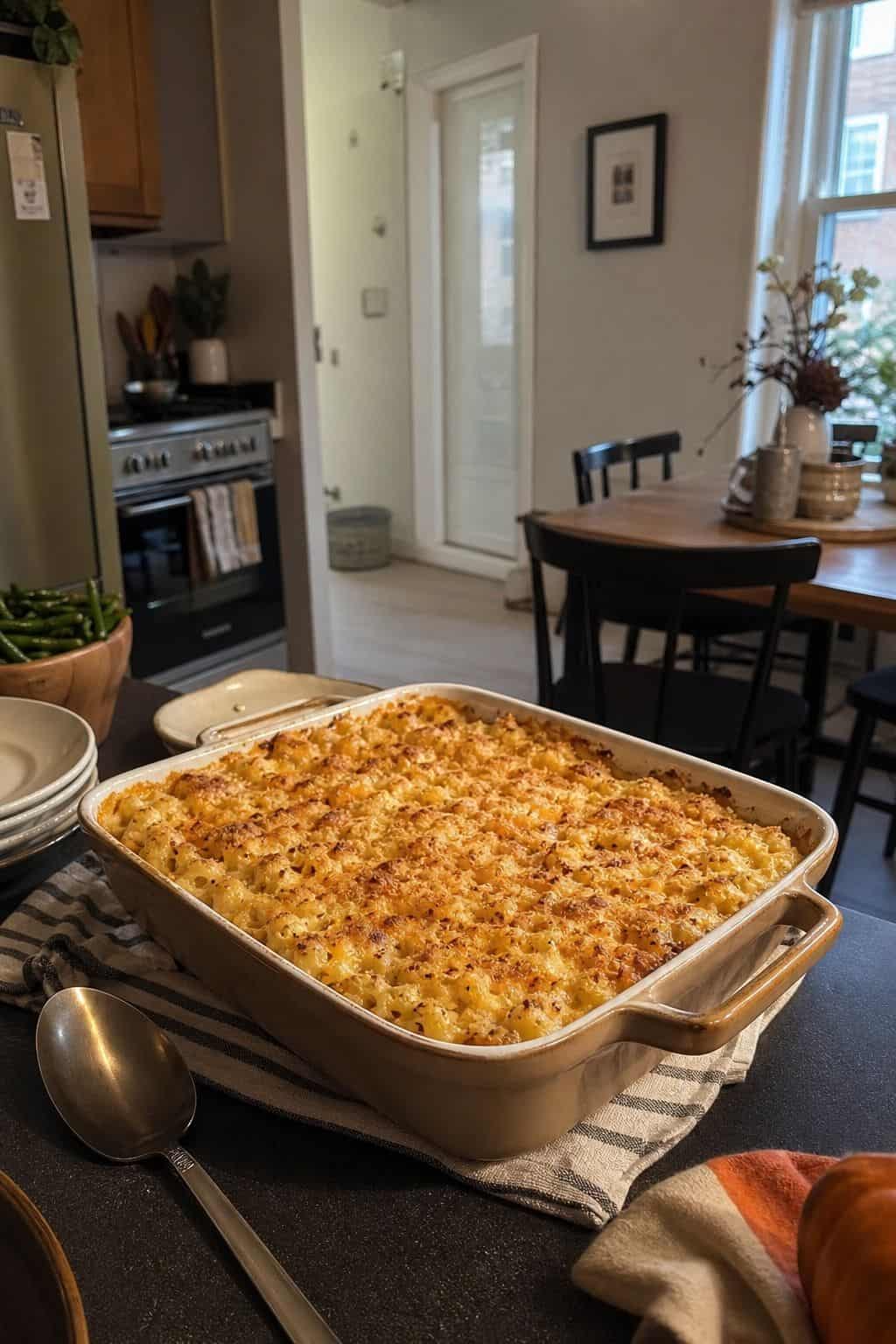 Baked Mac and Cheese small apartment idea for Top 17 Thanksgiving Potluck Ideas That Travel Beautifully.