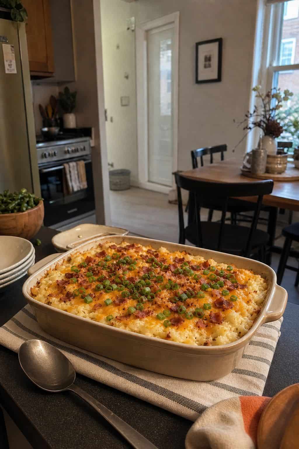Loaded Mashed Potato Bake small apartment idea for Top 17 Thanksgiving Potluck Ideas That Travel Beautifully.