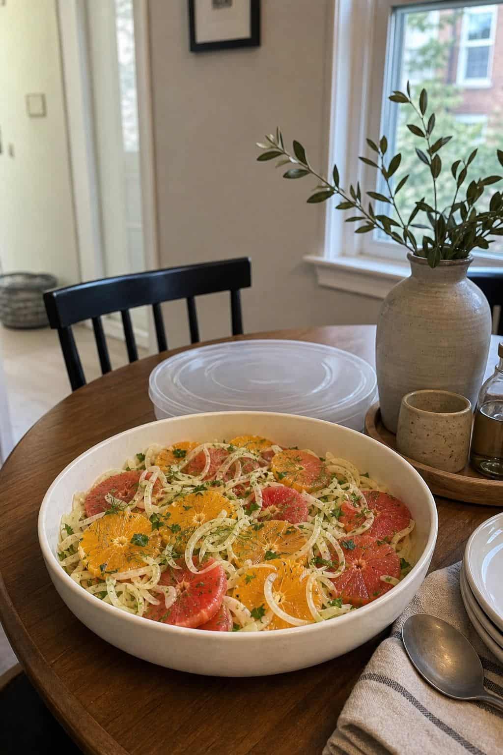 Citrus and Fennel Salad Pre-Assembled small apartment idea for Top 17 Thanksgiving Potluck Ideas That Travel Beautifully.