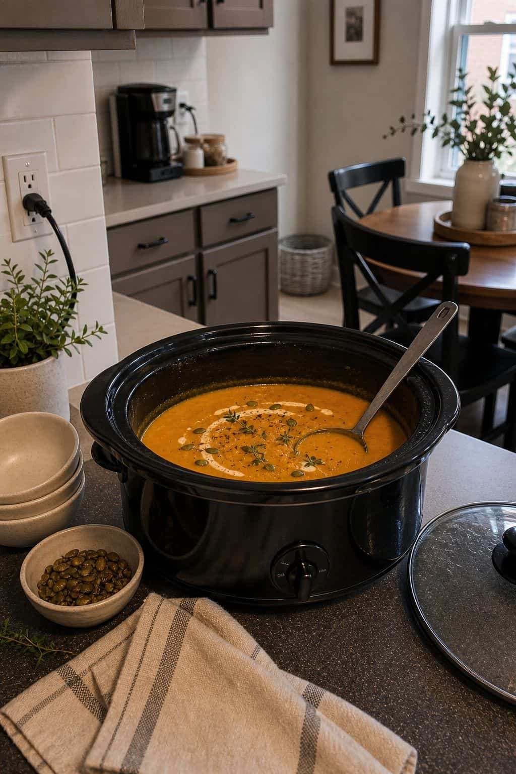Slow Cooker Pumpkin Soup small apartment idea for Top 17 Thanksgiving Potluck Ideas That Travel Beautifully.