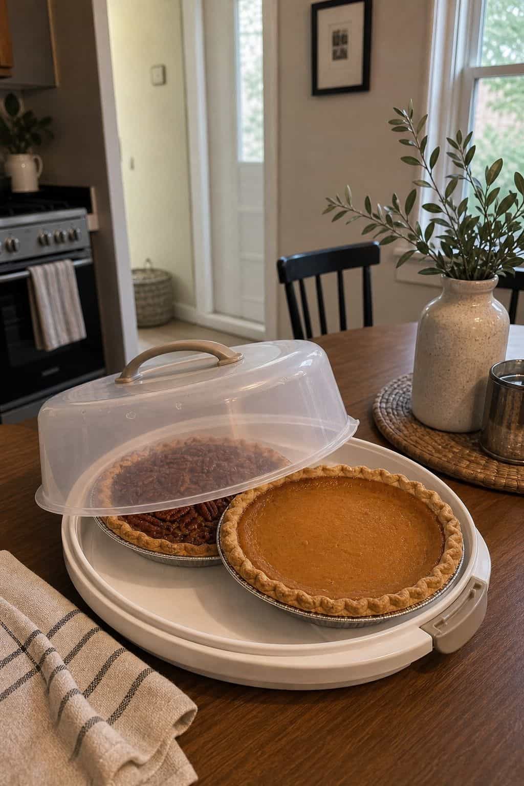 Pies in a Cake Carrier small apartment idea for Top 17 Thanksgiving Potluck Ideas That Travel Beautifully.