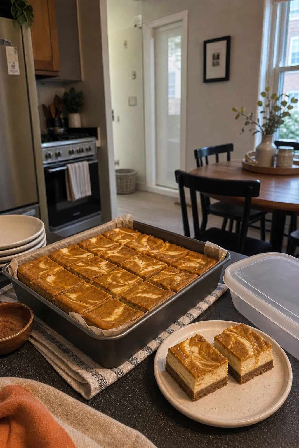 Pumpkin Cheesecake Bars small apartment idea for Top 17 Thanksgiving Potluck Ideas That Travel Beautifully.