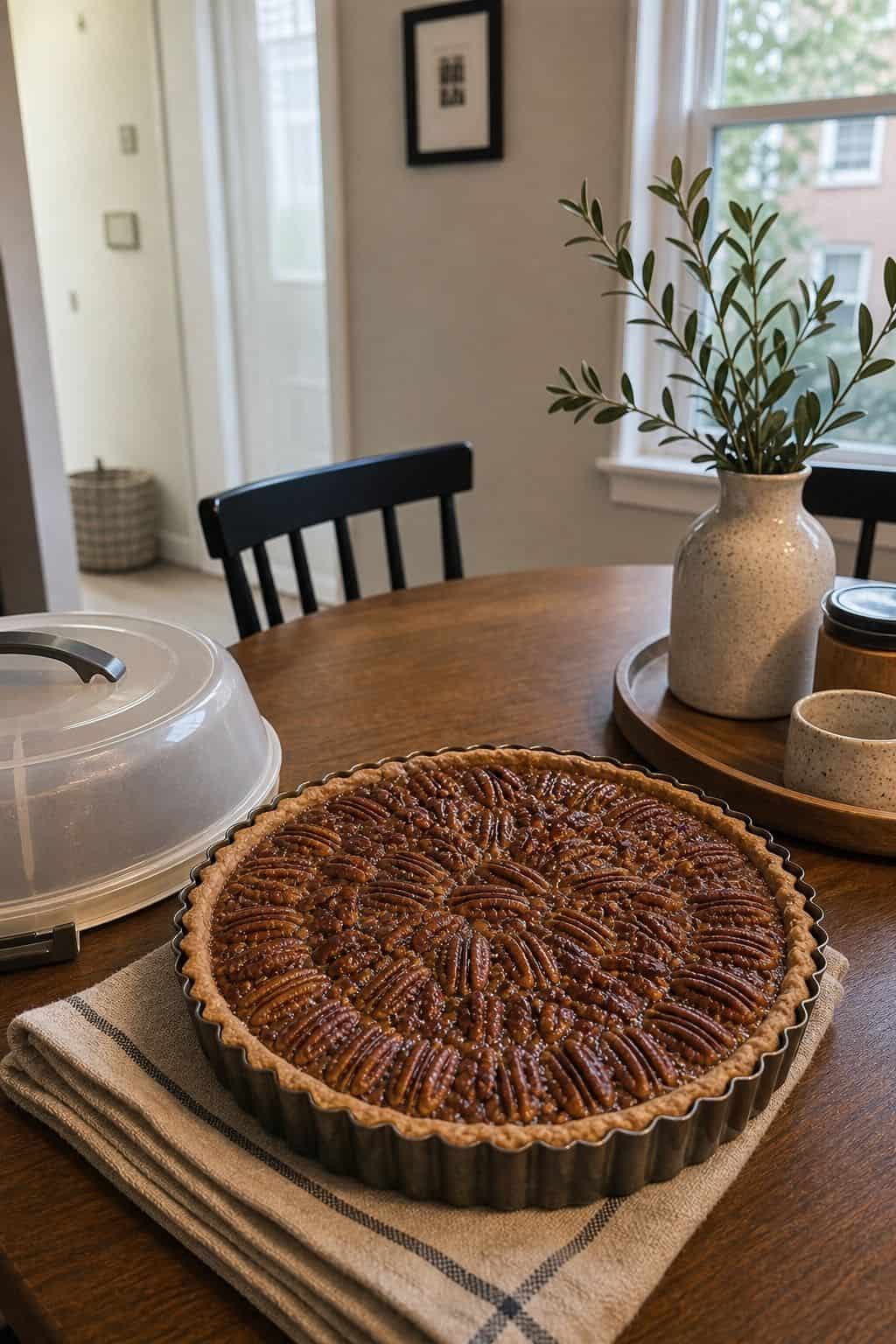 Bourbon Pecan Tart in a Tart Pan small apartment idea for Top 17 Thanksgiving Potluck Ideas That Travel Beautifully.