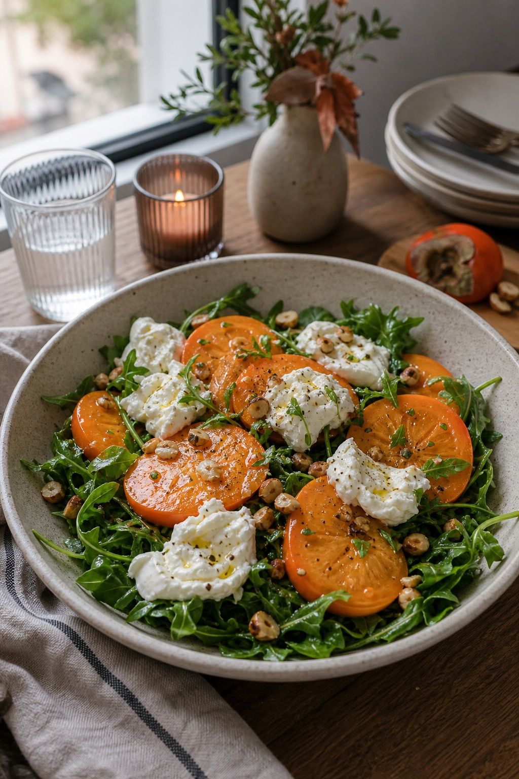 Persimmon and Burrata Salad small apartment idea for Top 17 Thanksgiving Salad Ideas for a Fresh Holiday Plate.