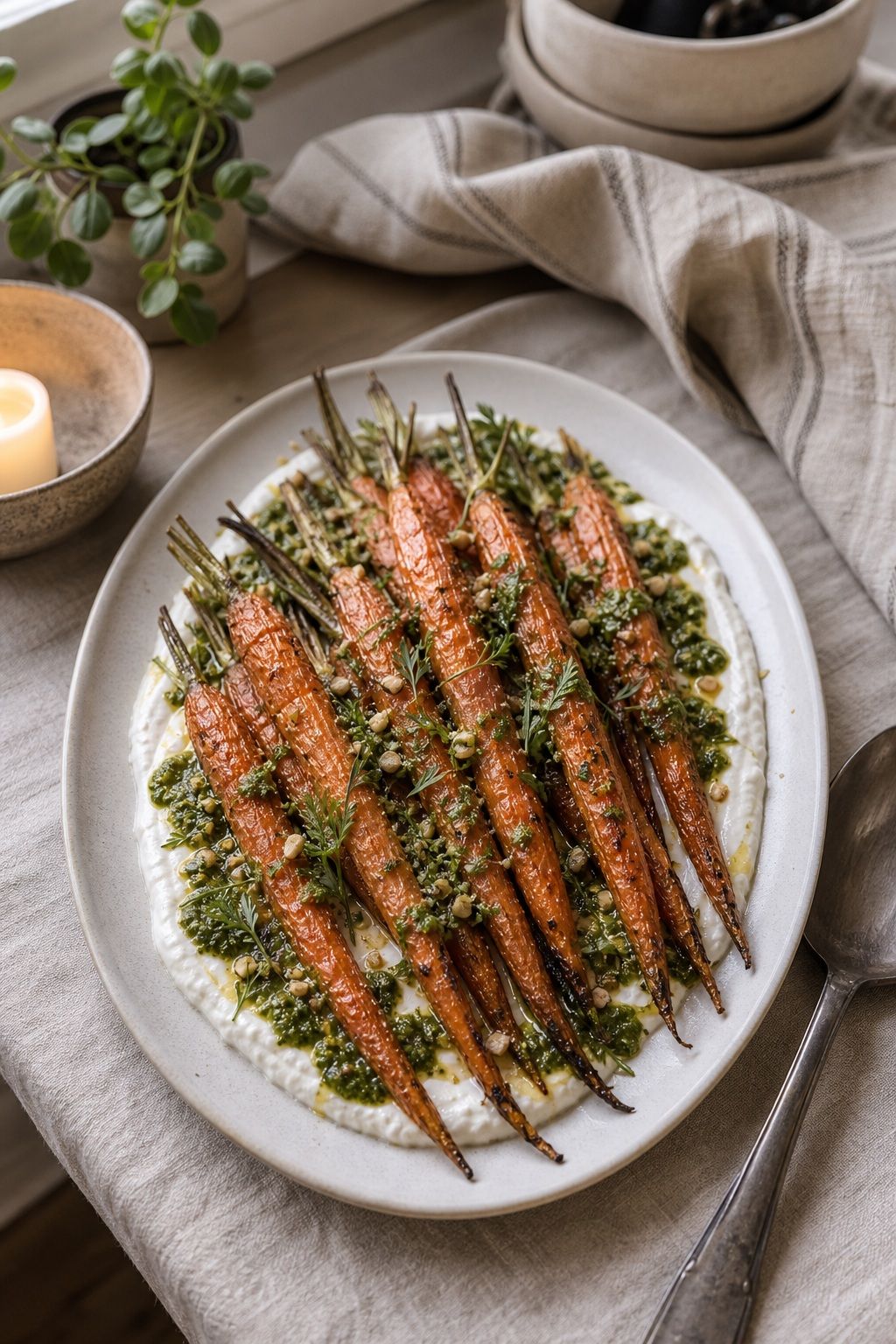 Whole Roasted Carrots with Pesto and Yogurt small apartment idea for Top 18 Thanksgiving Side Dish Ideas to Round Out the Plate.