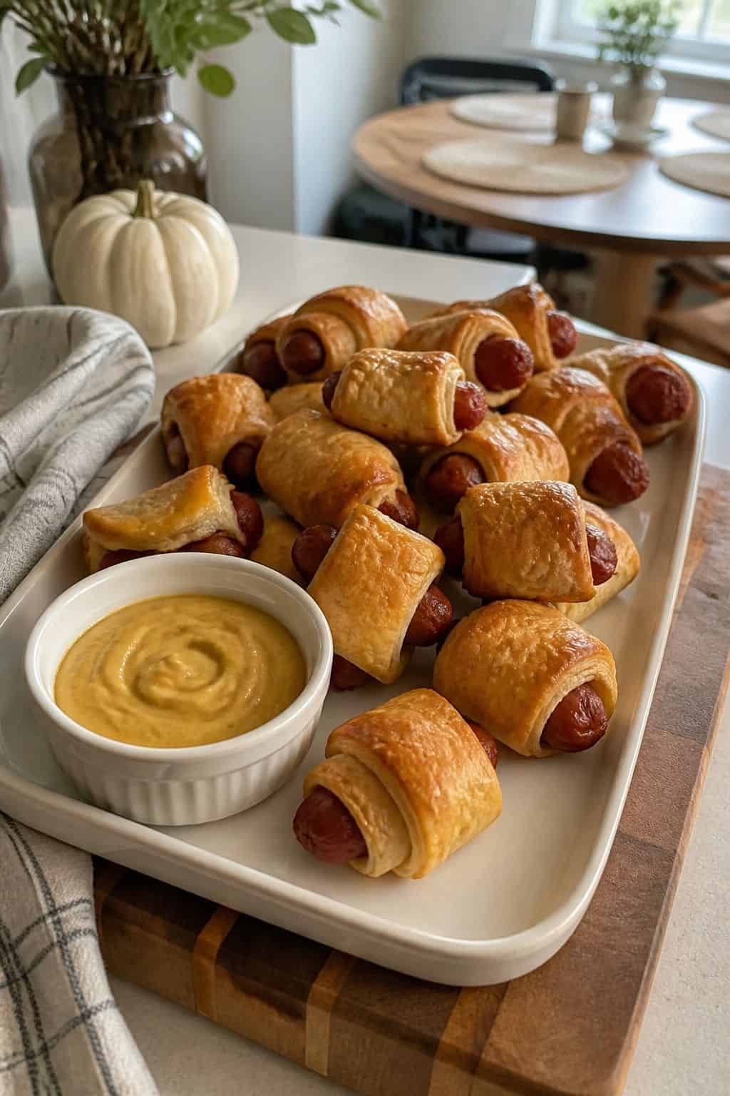 Pigs in a Blanket with Mustard Dip small apartment idea for Top 17 Thanksgiving Snack Ideas for Easy Holiday Bites.