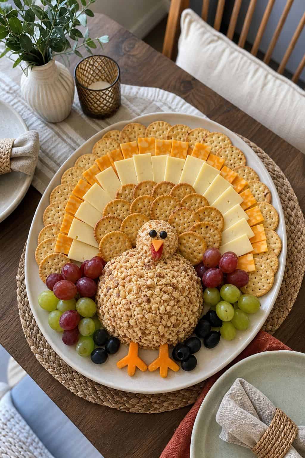 Turkey-Shaped Cheese and Cracker Plate small apartment idea for Top 17 Thanksgiving Snack Ideas for Easy Holiday Bites.