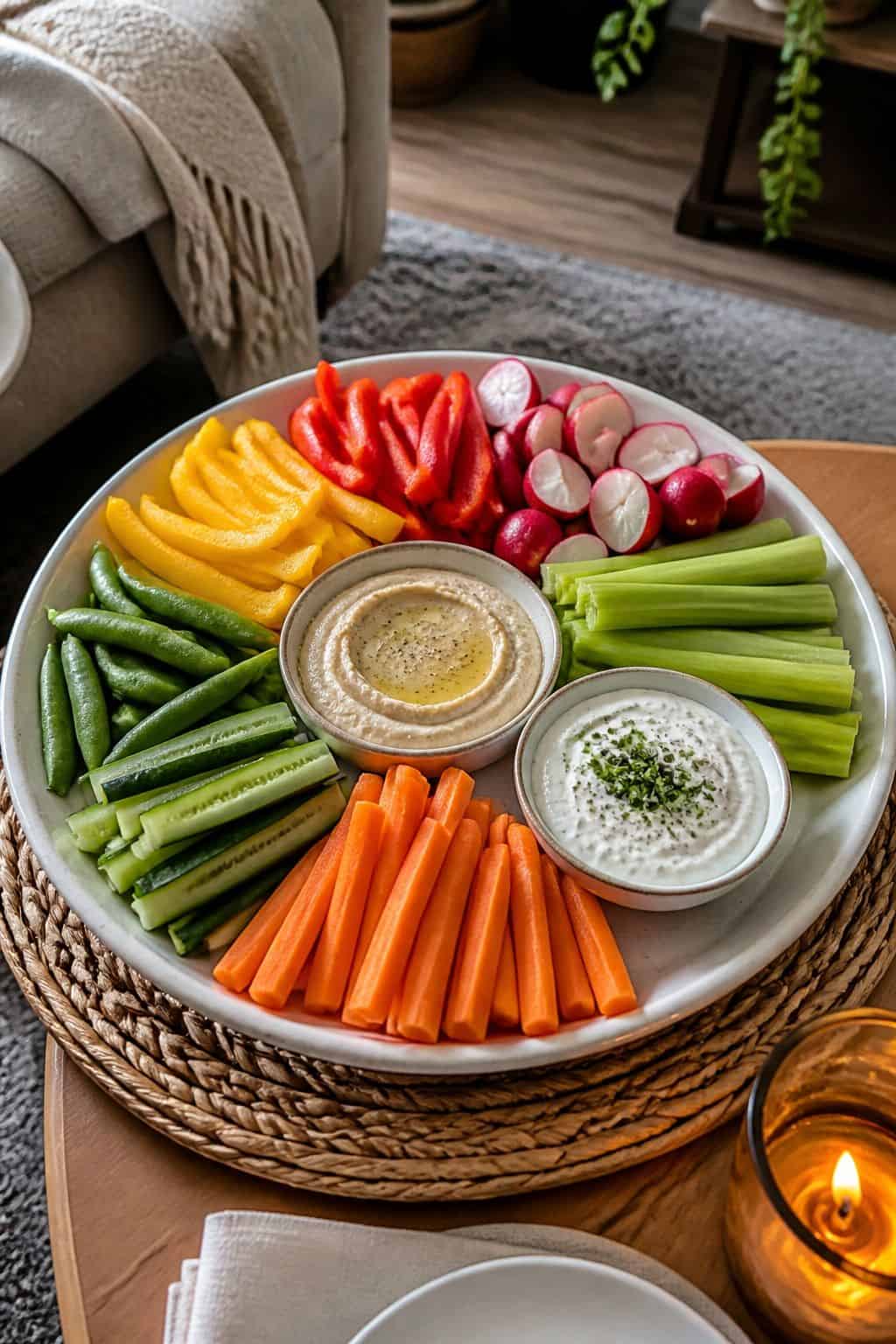 Crudite Platter with Two Dips small apartment idea for Top 17 Thanksgiving Snack Ideas for Easy Holiday Bites.