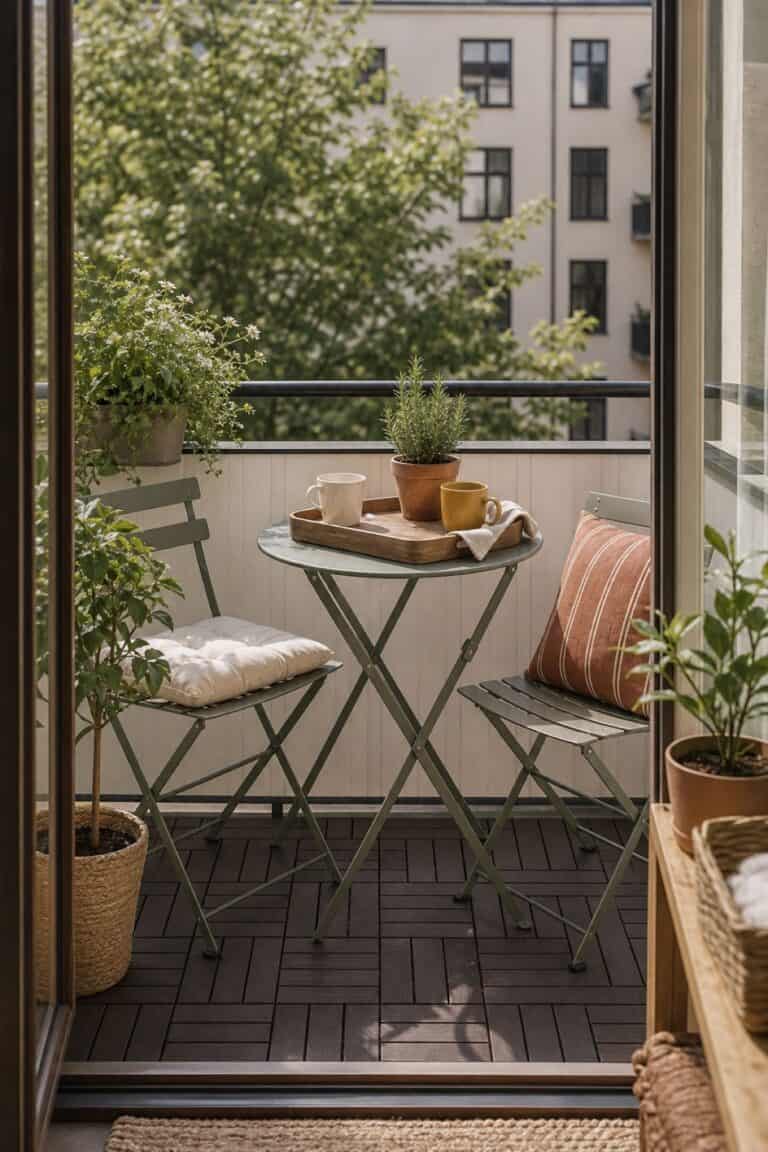 Folding bistro set for a small summer balcony