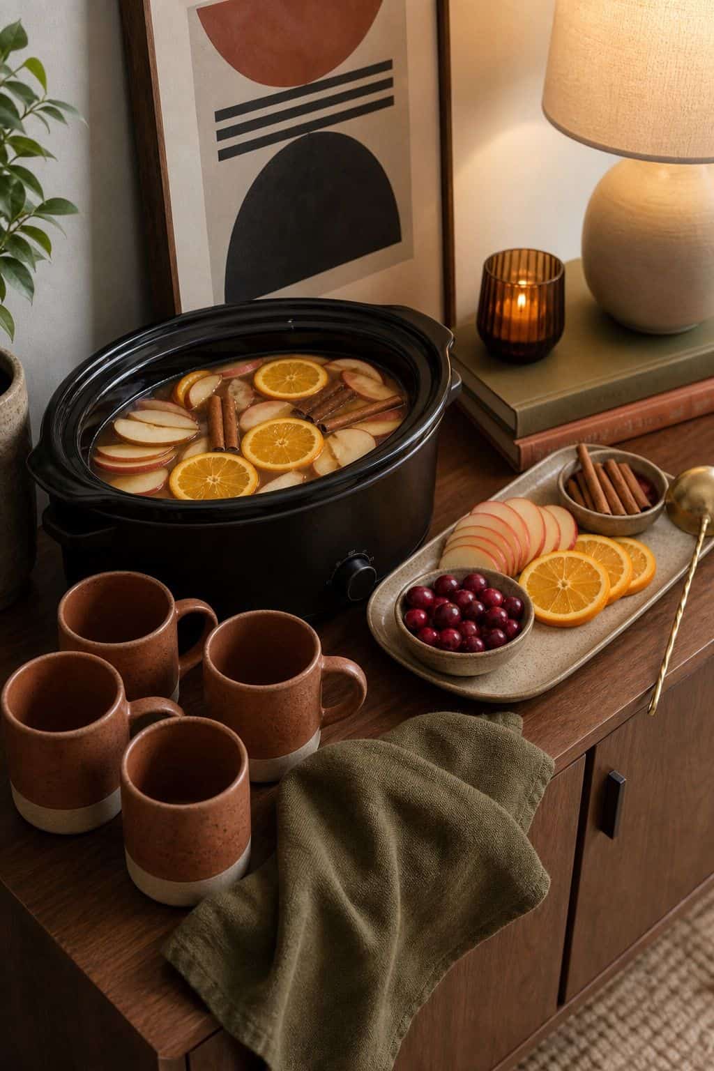 Caramel apple punch in a slow cooker for Friendsgiving