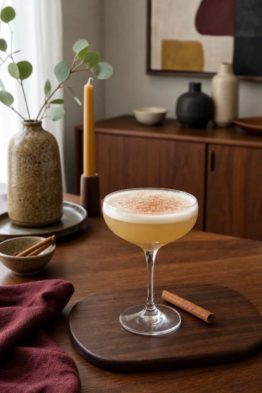 Spiced whiskey sour with cinnamon for Friendsgiving