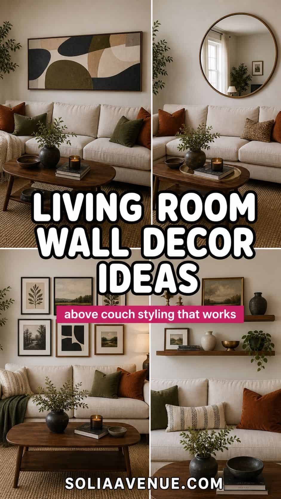 Pinterest pin for living room wall decor ideas above couch