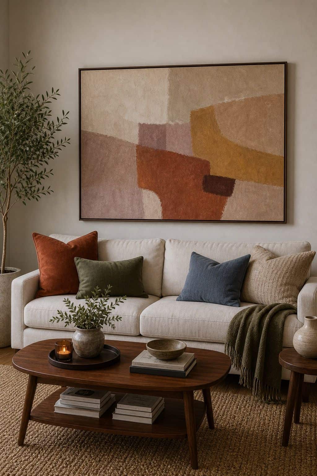 Style the Sofa to Complement the Wall above couch living room wall decor idea